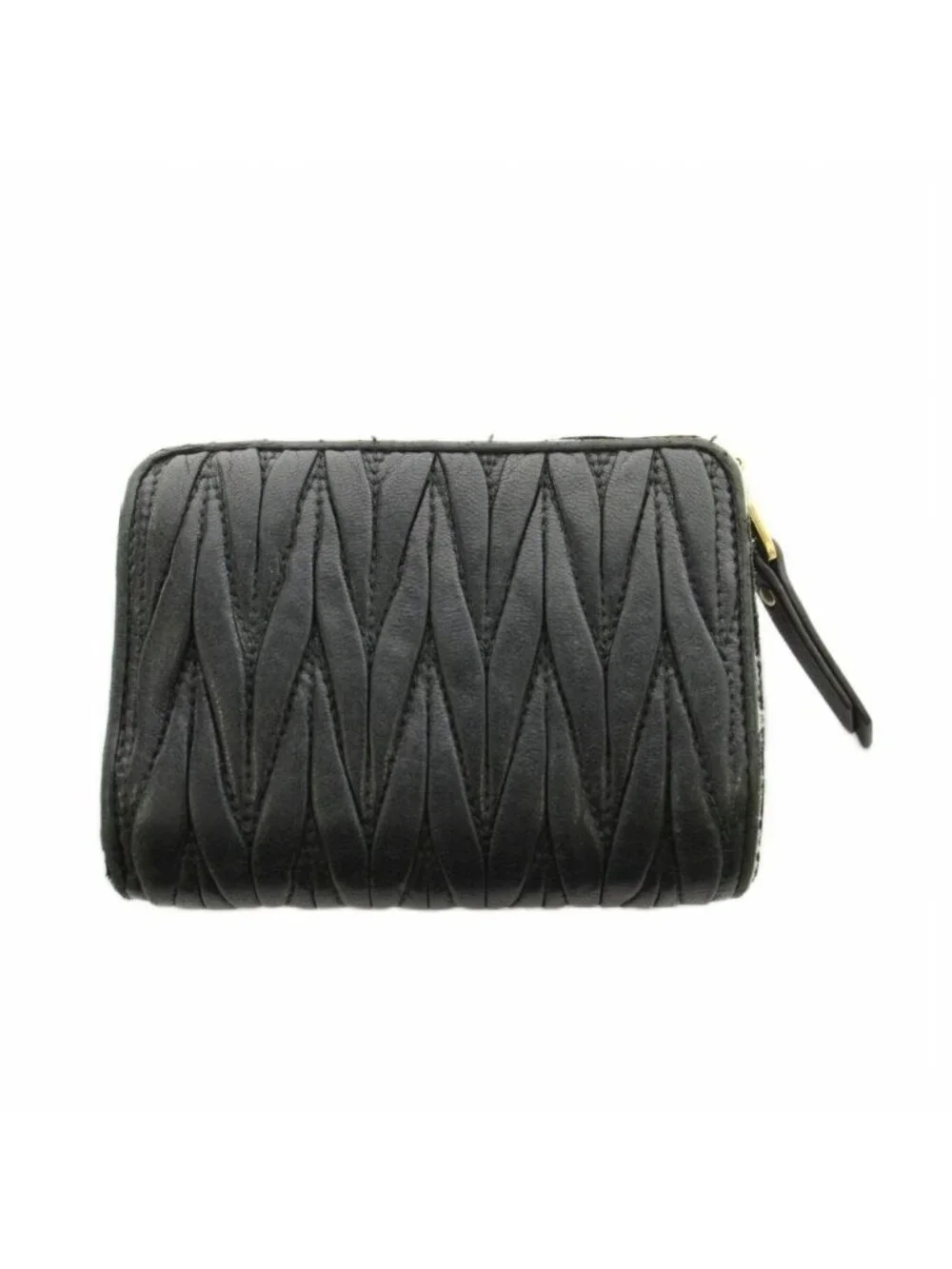 Miu Miu Miu Matelasse Wallet Bifold Coin Purse Leather Black an